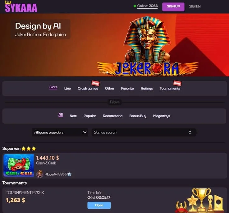 Главная страница официального сайта Sykaaa Casino